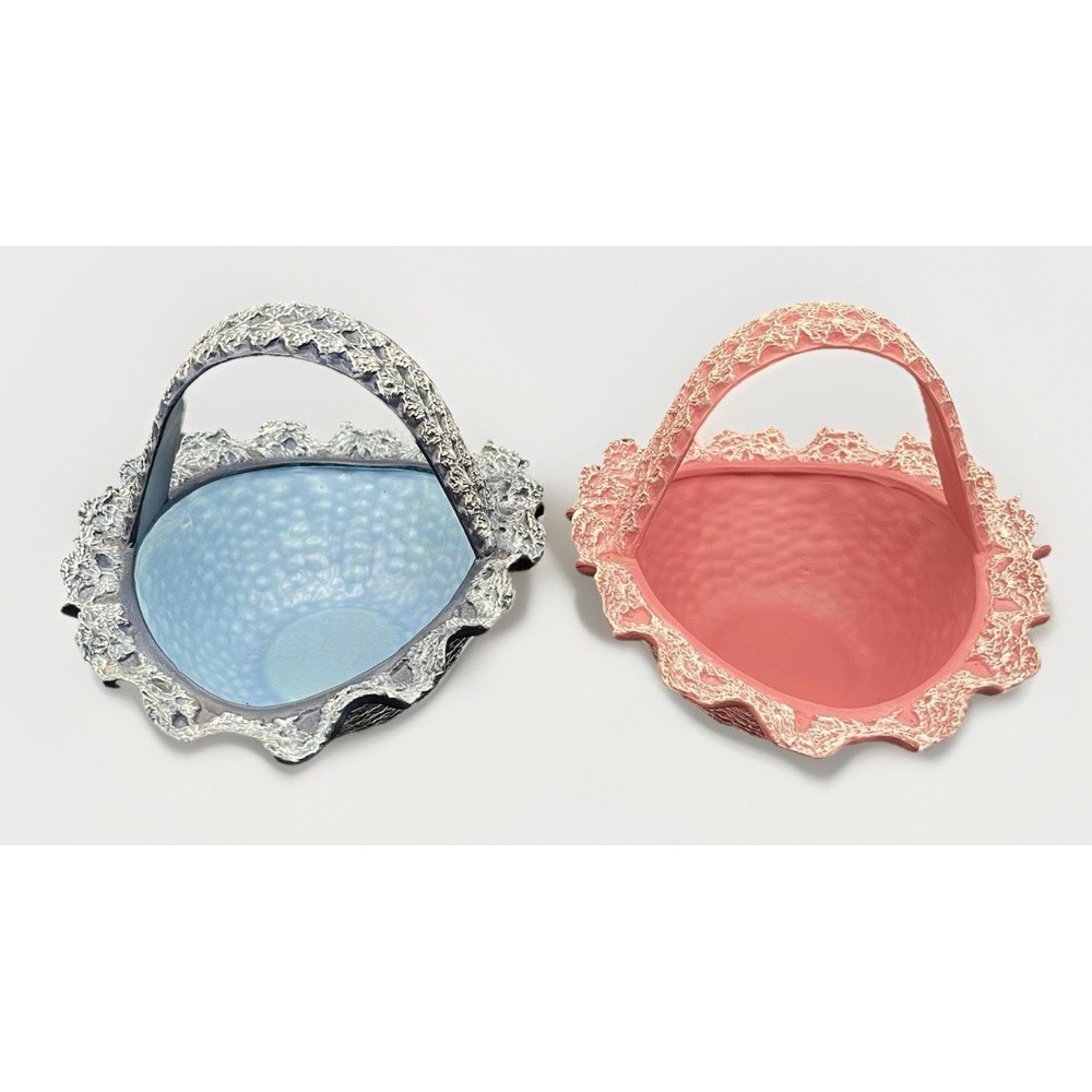 Vtg Ceramic Baskets McNees Mold #123 Pink White Blue White 5" Tall